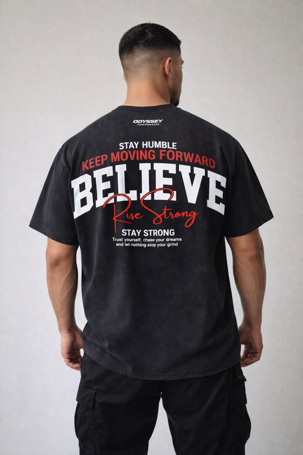 Odyssey “BELIEVE – Rise Strong” Oversized Graphic T-Shirt