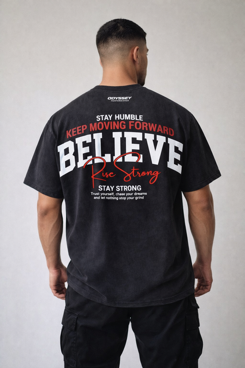 Odyssey “BELIEVE – Rise Strong” Oversized Graphic T-Shirt